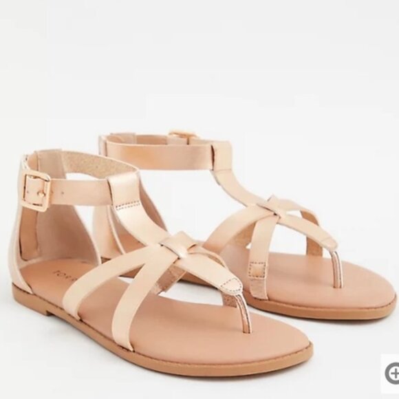 Torrid T-Strap Gladiator Sandal Women's 10WW Wide Rose Gold Summer‎ Casual NWOT - Picture 2 of 16